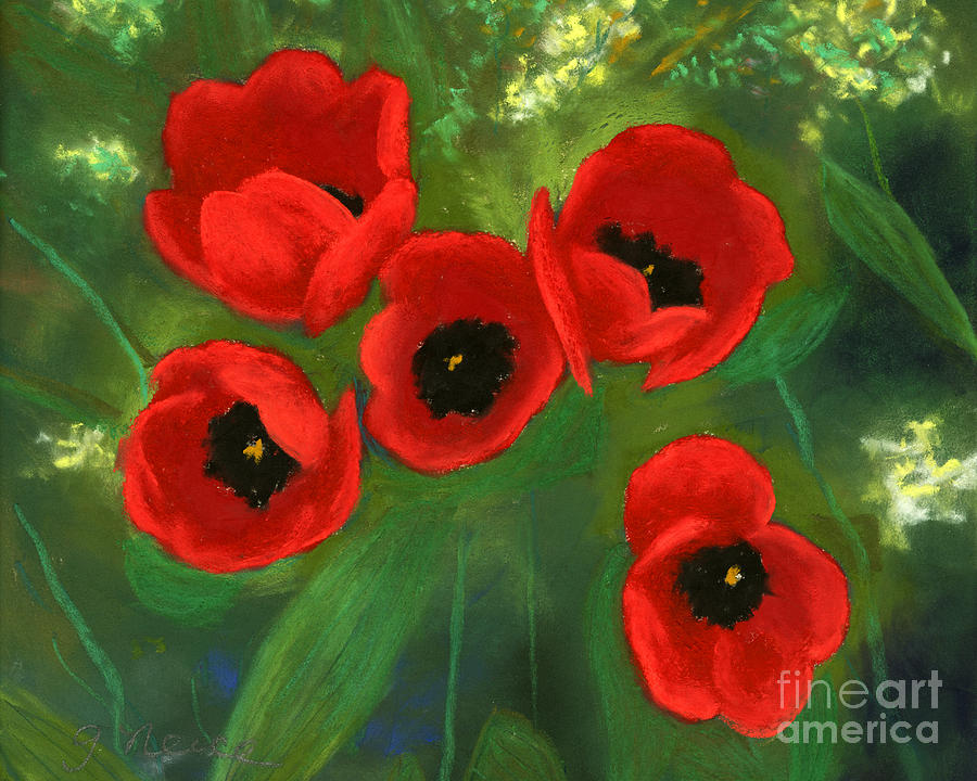 Tulip Painting - Five Redheads by Ginny Neece