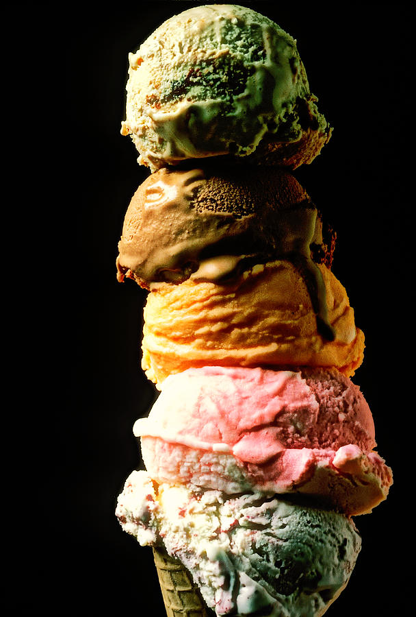 Ice Cream Photograph - Five Scoops of Ice Cream by Garry Gay