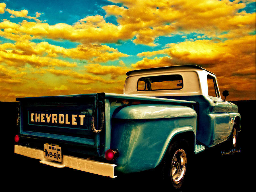 Five-Six Chevy Pickup and the Golden Sky Photograph by Chas Sinklier