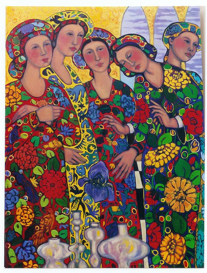 Five Women And The Iris Painting by Marilene Sawaf Five Women And The Iris Painting by Marilene Sawaf