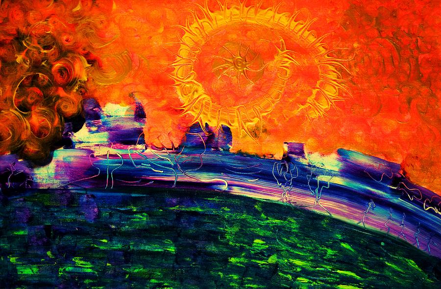Abstract Painting - Fizzy sun by Valerie Dauce