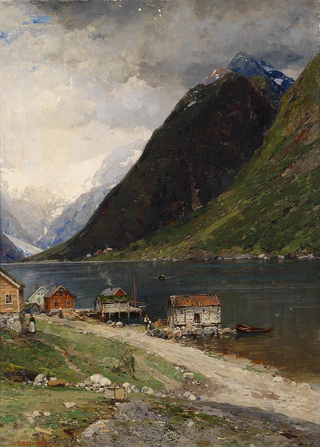 Fjaerlandsfjord Painting by Georg Anton Rasmussen