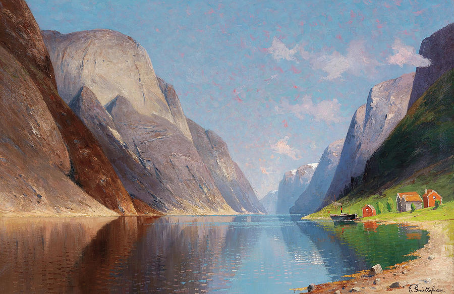 Fjord Landscape Painting by Mountain Dreams