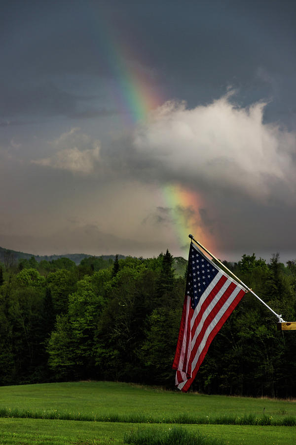 Flag and Rainbow Photograph by Tim Kirchoff