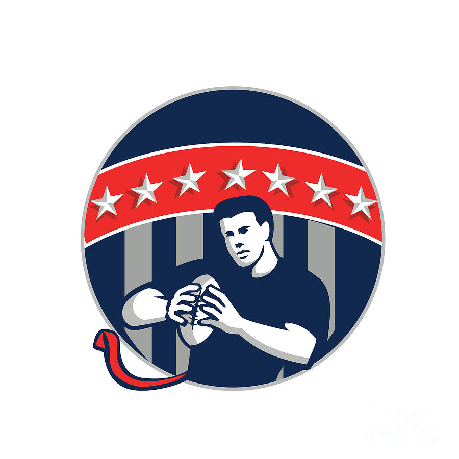 Football Digital Art - Flag Football QB Player Running Circle Retro by Aloysius Patrimonio