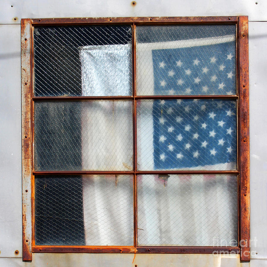 Flag in Old Window Photograph by Cheryl Del Toro