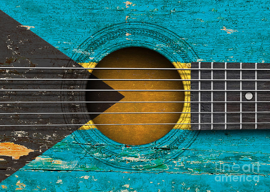 Flag of Bahamas on an Old Vintage Acoustic Guitar by Jeff Bartels