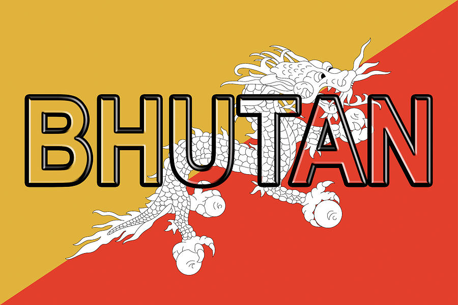 Flag of Bhutan Word Digital Art by Roy Pedersen