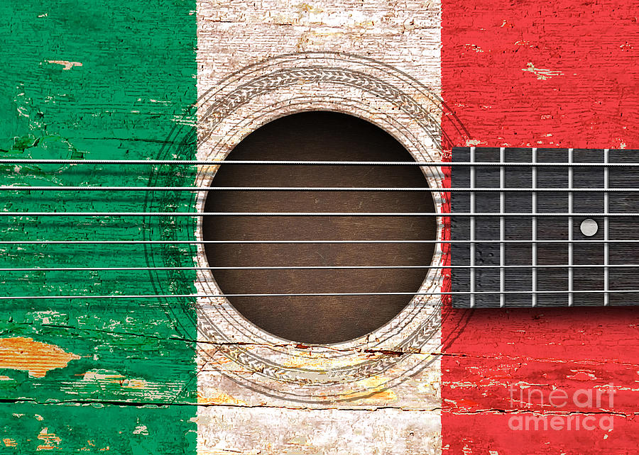 Music Digital Art - Flag of Italy on an Old Vintage Acoustic Guitar by Jeff Bartels