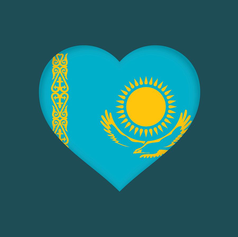 Flag of Kazakhstan Heart Digital Art by Roy Pedersen