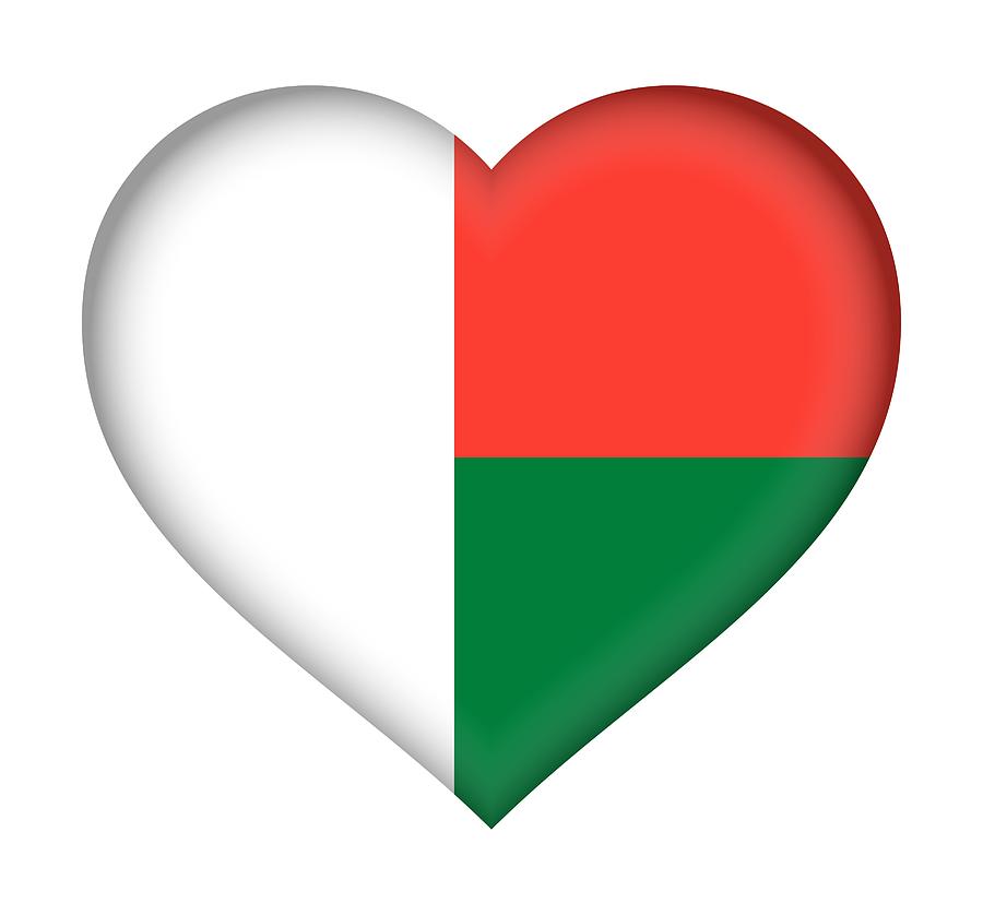 Flag of Madagascar Heart Digital Art by Roy Pedersen