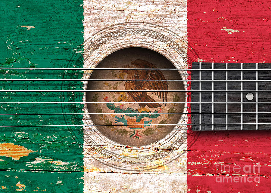 Music Digital Art - Flag of Mexico on an Old Vintage Acoustic Guitar by Jeff Bartels
