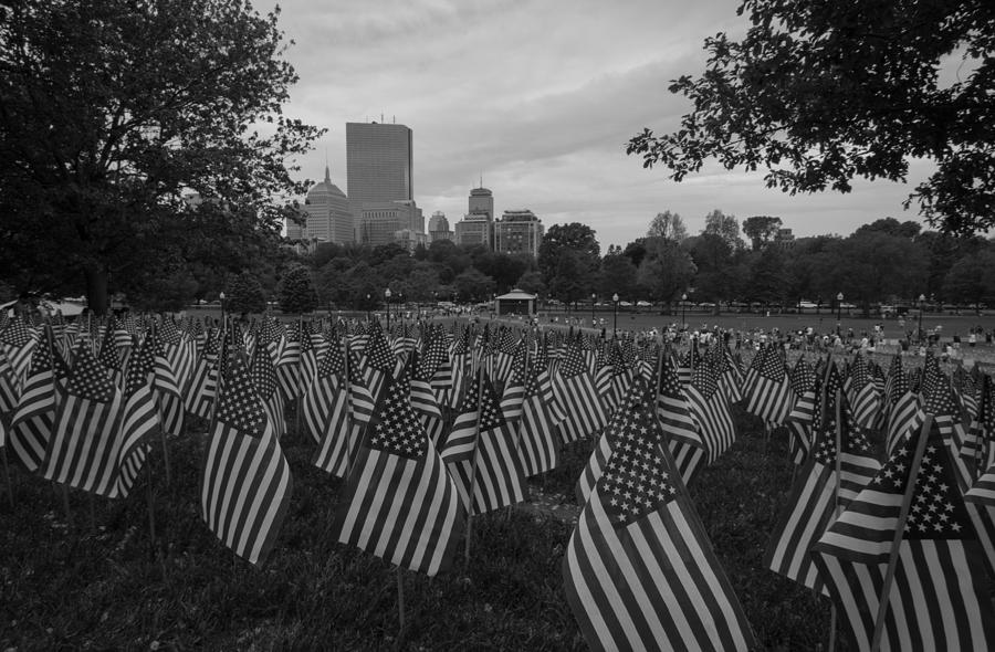 Flag on Boston Common Black and White Photograph by Brian MacLean