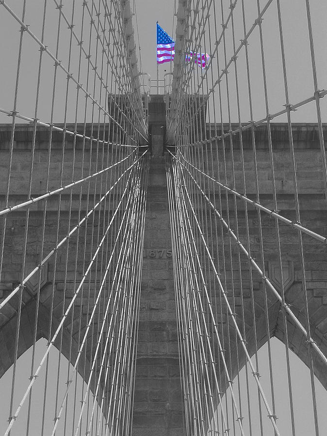 Flag on Brooklyn bridge Pyrography by Habib Ayat