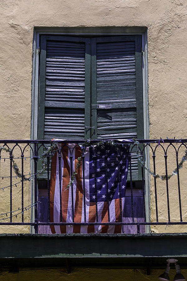 New Orleans Photograph - Flag On Wrought Iron Rail by Garry Gay