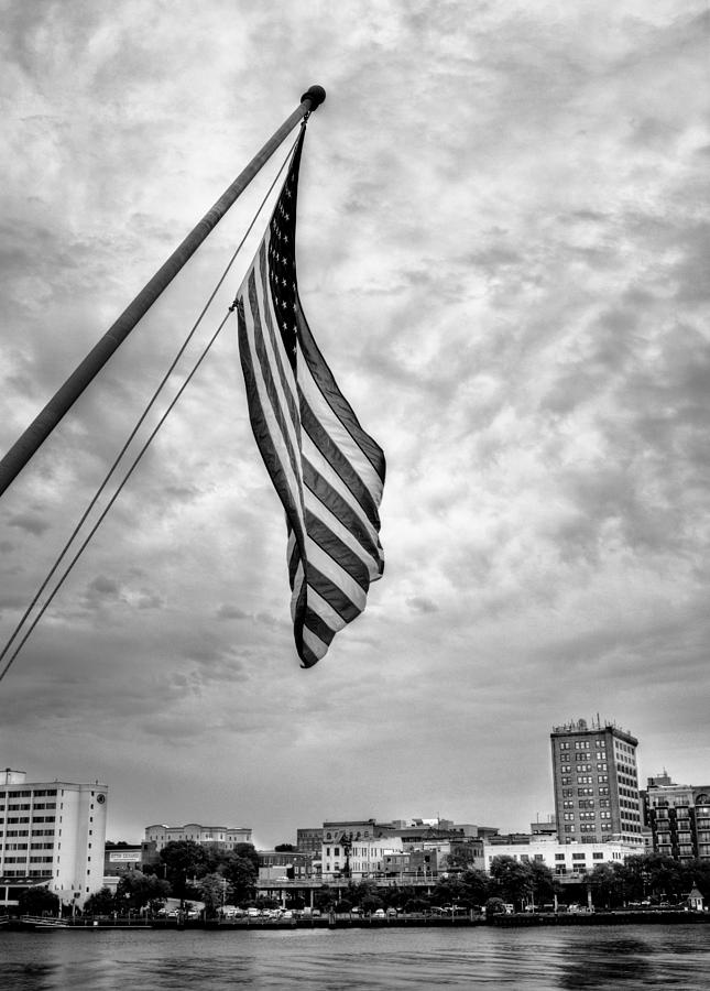 Flag Photograph - Flag Over Wilmington in Black and White by Greg and Chrystal Mimbs