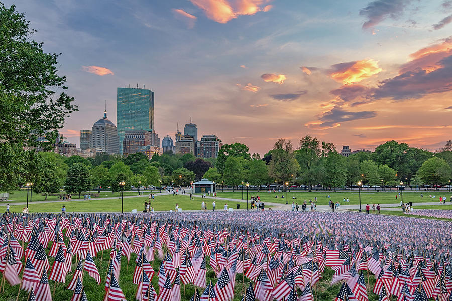 Flag Sunset on Boston Common Photograph by Kristen Wilkinson