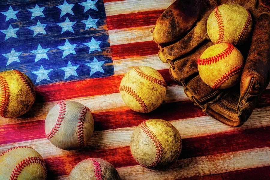 Baseball Photograph - Flag With Baseballs by Garry Gay