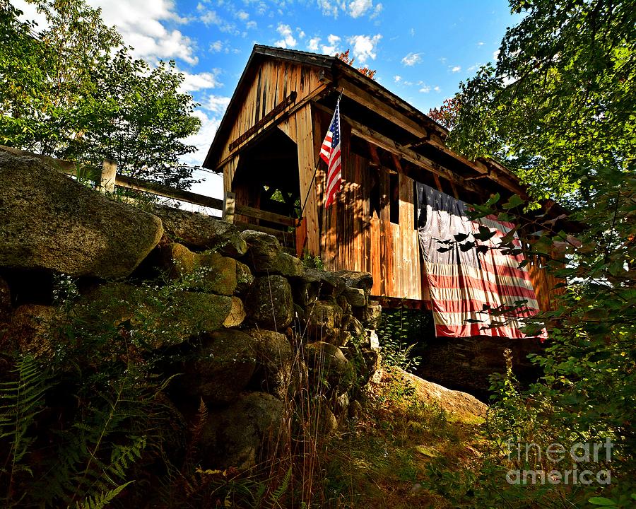 Flags and the Covered Bridge Photograph by Steve Brown
