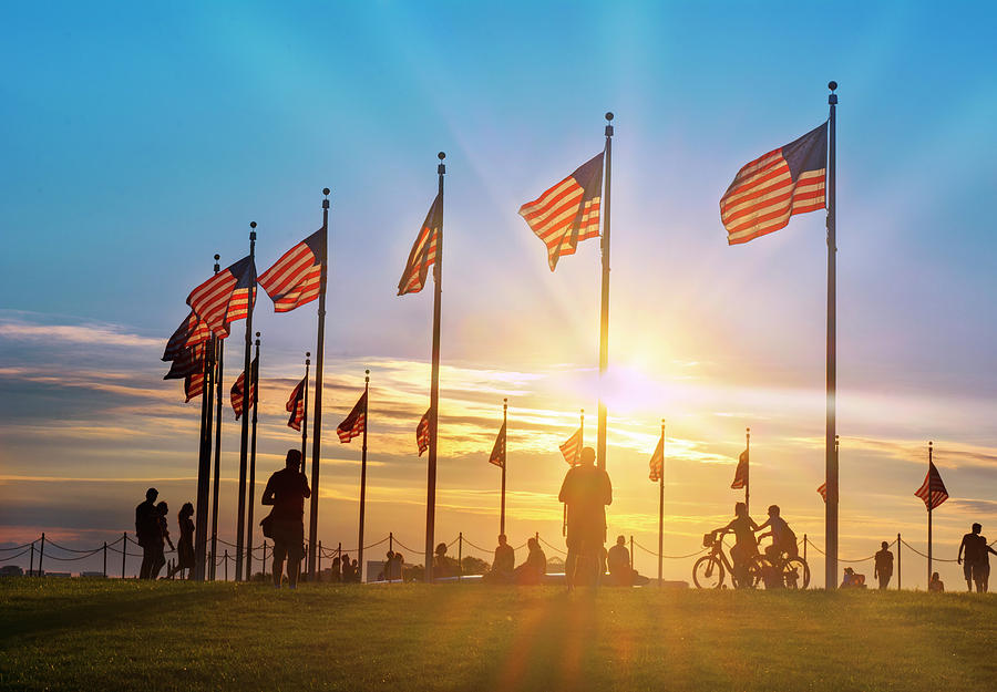 Flags At Washington Memorial Photograph