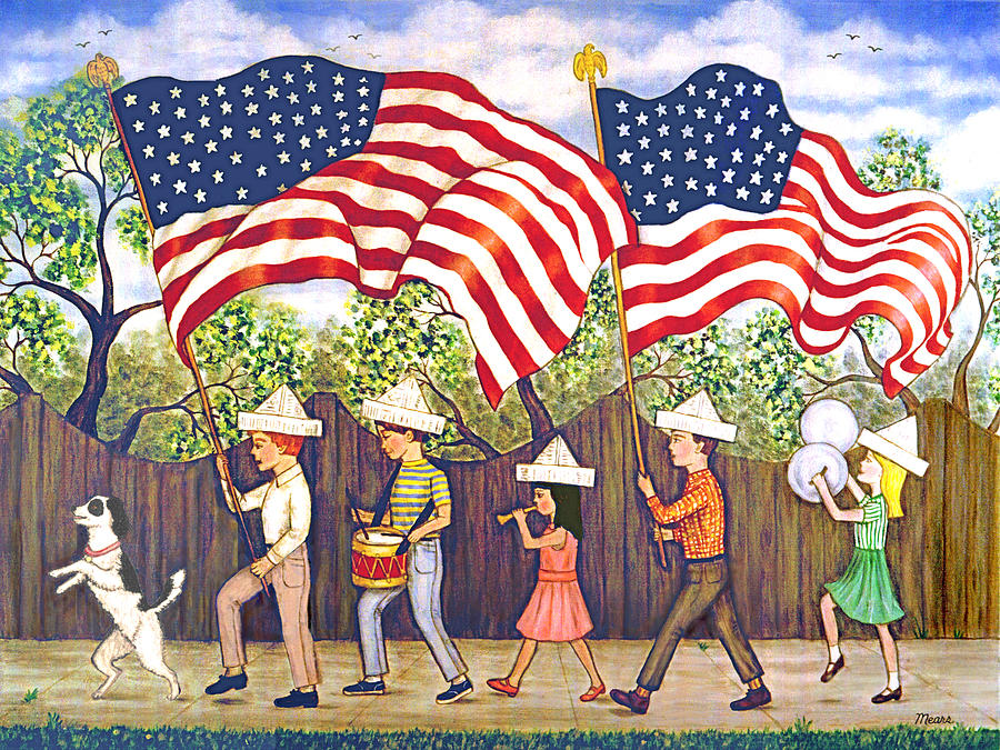 Independence Day Painting - Flags by Linda Mears
