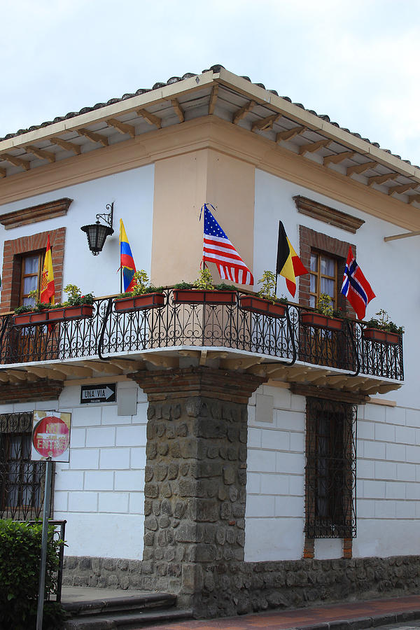 Architecture Photograph - Flags on a Balcony by Robert Hamm