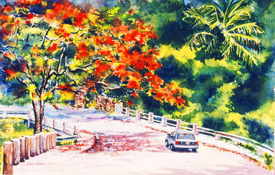 Watercolor Painting - Flamboyant at Crashboat Beach by Estela Robles