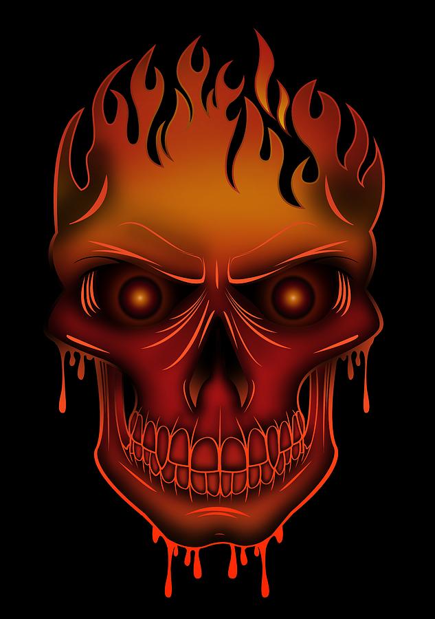 Flame Skull Drawing by Adam Santana