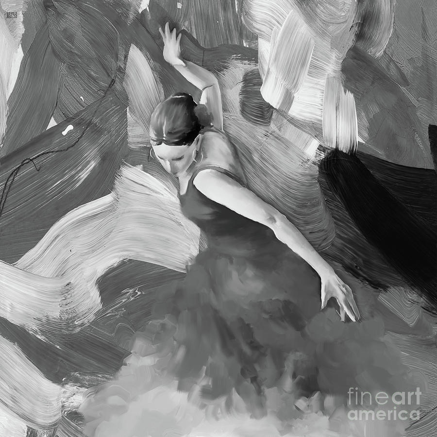 Flamenco dancer in black and white art Painting by Gull G