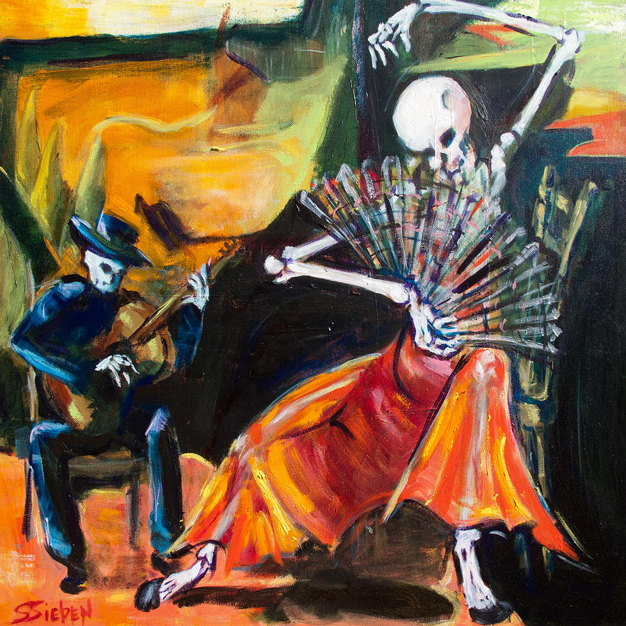 Skeleton Painting - Flamenco Fan by Sharon Sieben