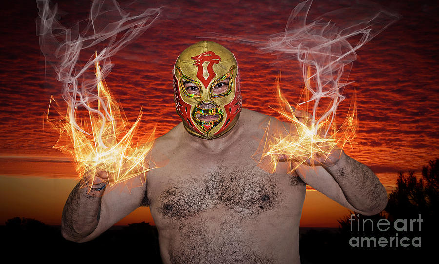Flames Shooting from the Hands of Legendary Luchador the Chicano Flame  Photograph by Jim Fitzpatrick