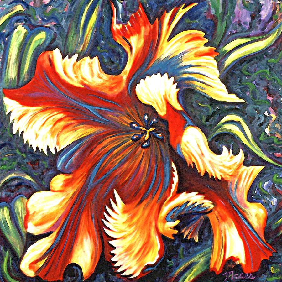 Flaming Parrot Painting by Linda Mears
