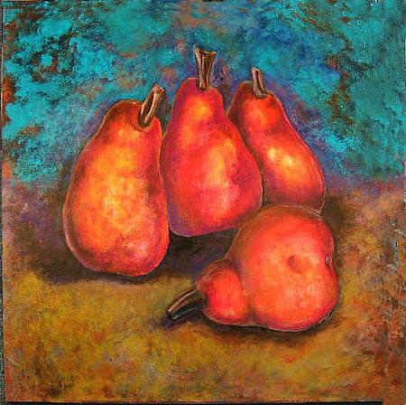 Flaming Pears Painting by Rae Chichilnitsky