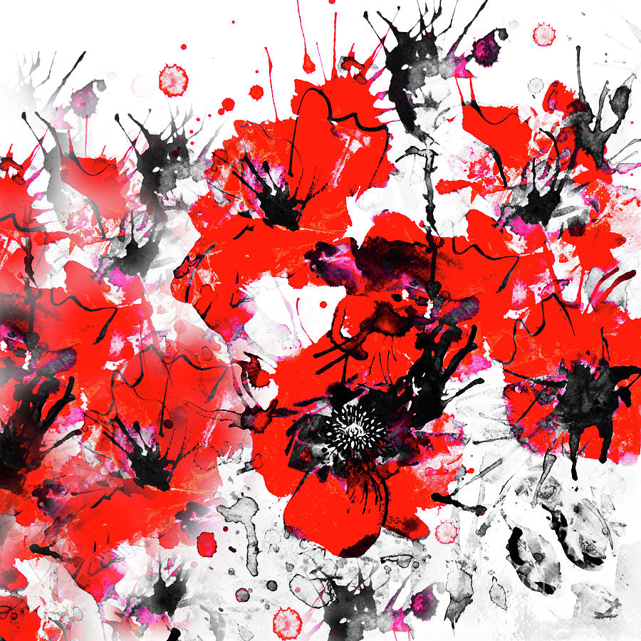 Flaming Poppies Mixed Media by Zaira Dzhaubaeva