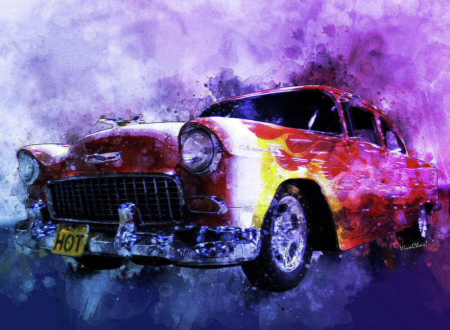 Flaming Red Bow Tie Fifty-Five Chevy Digital Art by Chas Sinklier