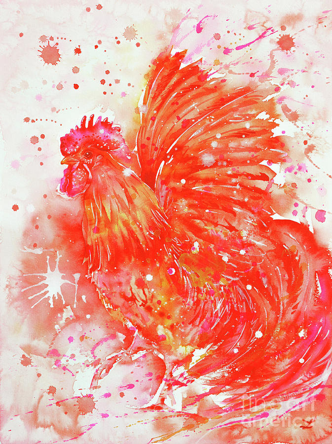 Flaming Rooster Painting by Zaira Dzhaubaeva