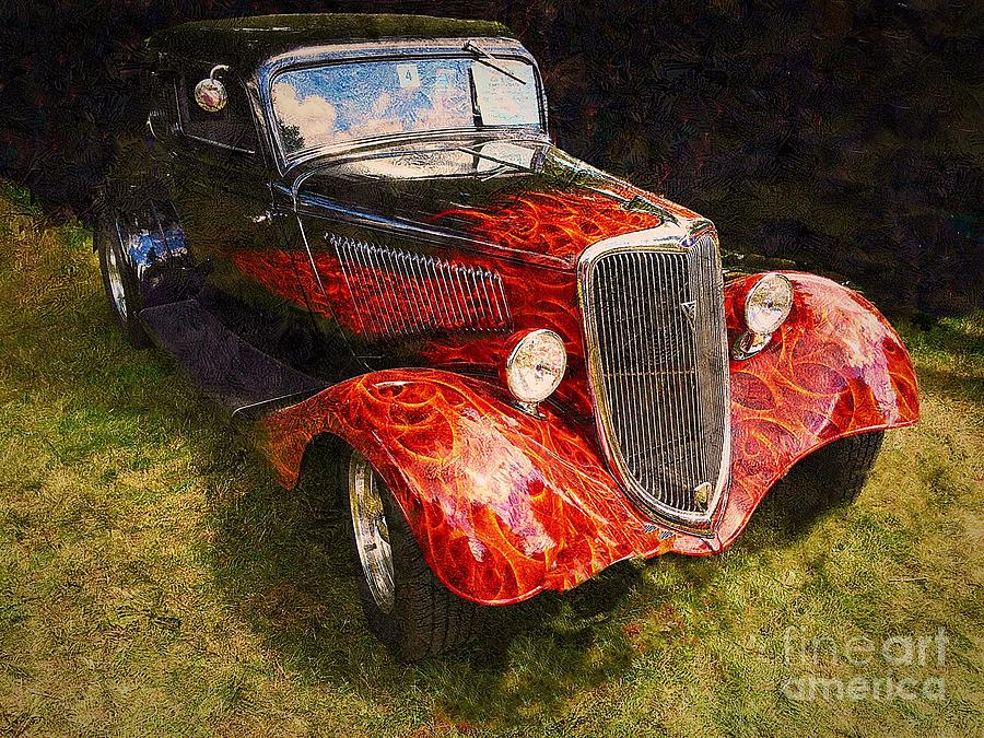 Ford Photograph - Flaming V8 Ford by Anne Sands