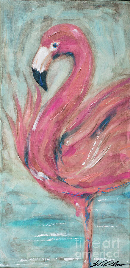 Flamingo Aged Painting by Linda Olsen