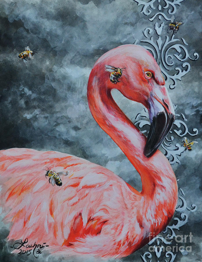 Flamingo and Bees Painting by Lachri