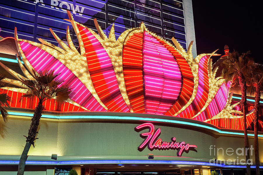 Las Vegas Photograph - Flamingo Center Neon Sign at Night by Aloha Art