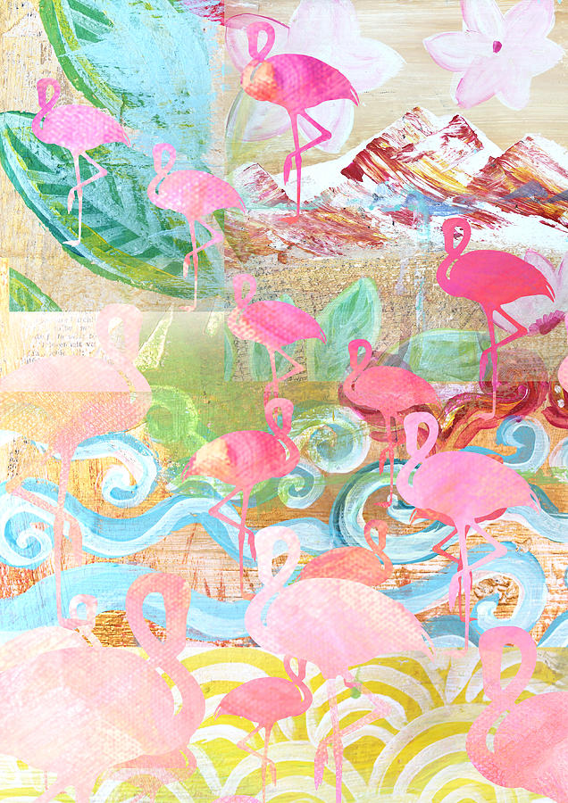 Flamingo Collage Mixed Media by Claudia Schoen