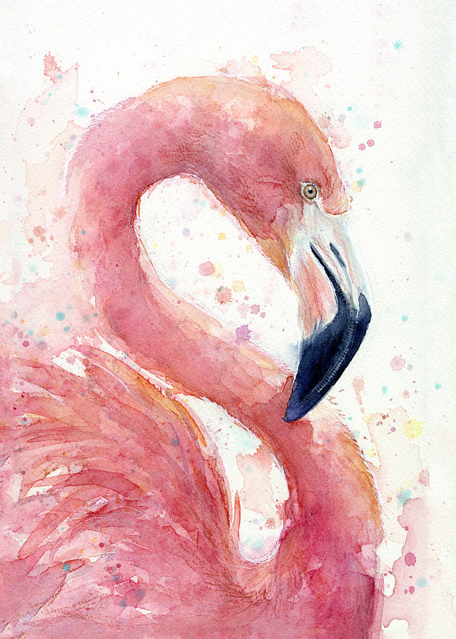 Flamingo Painting - Flamingo - Facing Right by Olga Shvartsur