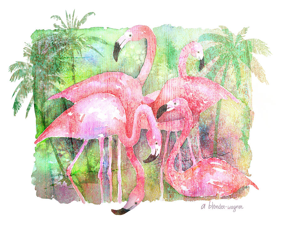 Flamingo Painting - Flamingo Five by Arline Wagner