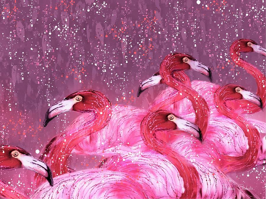 Flamingo Painting - Flamingo Frenzy by Barbara Chichester
