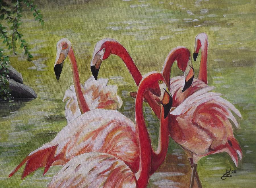 Flamingo Painting - Flamingo Gathering by Kim Selig