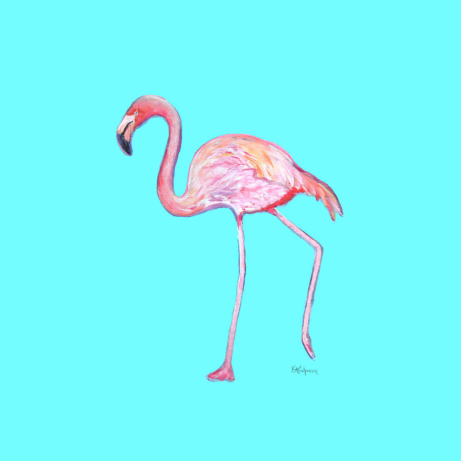 Flamingo on Blue Painting by Kristen Abrahamson