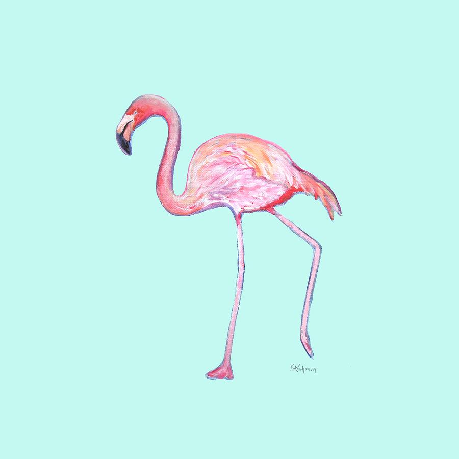 Flamingo on Mint Background Painting by Kristen Abrahamson