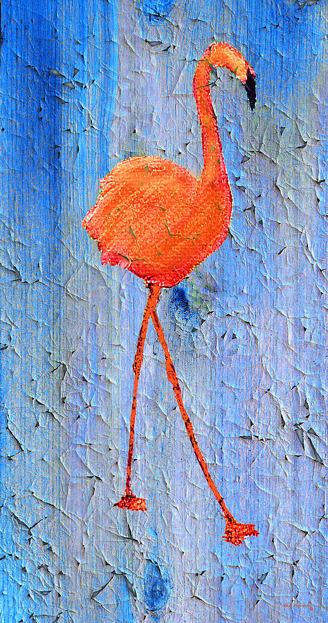 Flamingo On Wood Painting by Ken Figurski