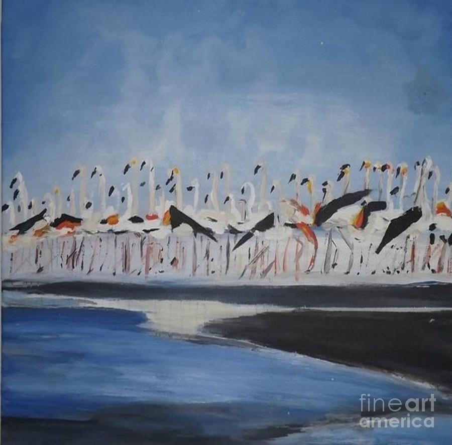 Flamingo Rendezvous Painting by Denise Morgan