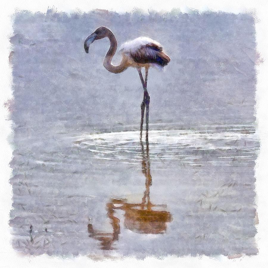 Flamingo Ripples and Reflections Watercolor Painting by Taiche Acrylic Art